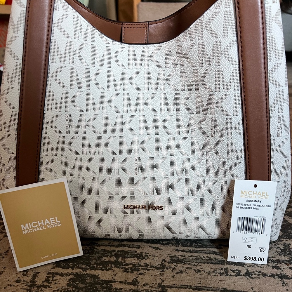 Michael Kors Signature White and Tan Shoulder Bag